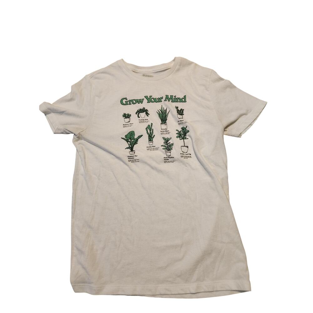 Old Navy Small Grow Your Mind Plant Graphic White T-Shirt Botanical Tee